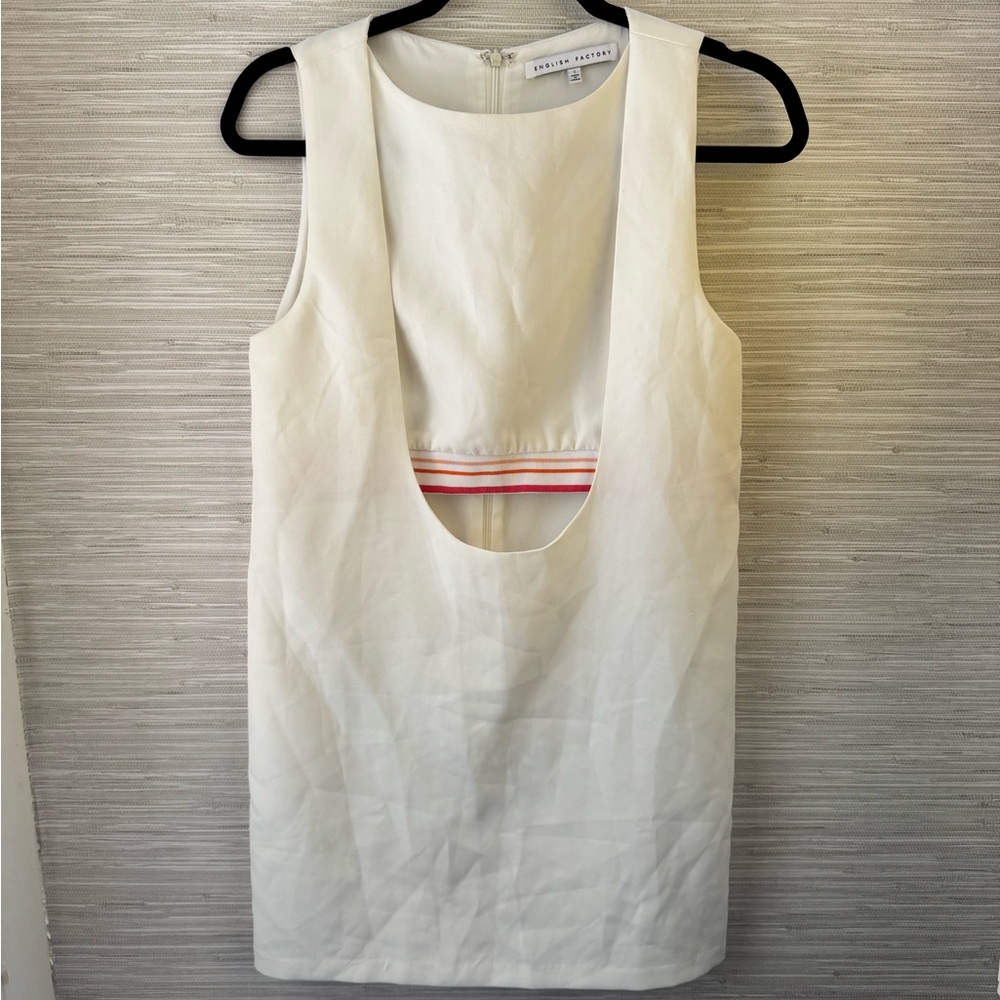 ENGLISH FACTORY Ivory Crepe Peek-a-Boo Plunge Scoop Dress